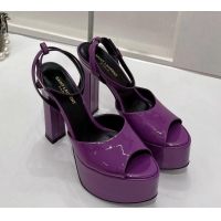 Purchase Saint Laurent Patent Leather High Heel Platform Sandals 15.5 Purple 101157