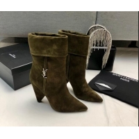 Sophisticated Saint Laurent Nike Ankle Boots in Suede and Monogram 8.5cm Green 101165