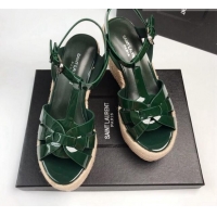 Good Product Saint Laurent Patent Leather Wedge Sandals 11cm Green 101402