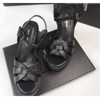 Grade Quality Saint Laurent Grained Leather Wedge Sandals 11cm Black 101407