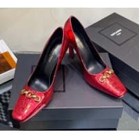 Affordable Price Saint Laurent Severine Pumps in Crocodile-embossed Patent Leather Red 115056