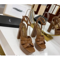 Good Product Saint Laurent Tribute Platform Sandals in Calf Leather Brown 122472