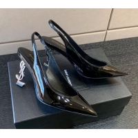 Classic Hot Saint Laurent Patent Leather YSL High Heel Slingback Pumps 8.5cm Black/Silver 122865