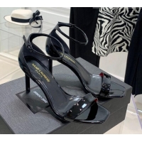 Perfect Saint Laurent Amber Patent Leather High Heel Sandals 8.5cm Black 022540