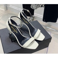Luxury Saint Laurent Amber Patent Leather High Heel Sandals 8.5cm White 022541