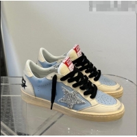 Good Looking Golden Goose Women’s Ball Star LAB Sneakers in smoky light-blue leather with Crystals 0107 2023