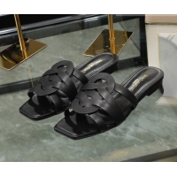 Best Price Saint Laurent Lambskin Flat Slide Sandals Black 0324050