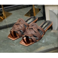 Discount Saint Laurent Flat Slide Sandals with Crystals Gold 0324065