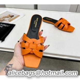 Duplicate Saint Laurent Calfskin Flat Slide Sandals Orange 0324131