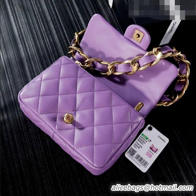 Cheapest Chanel Lambskin Classic Flap Bag with Chain Strap AS3214 Lavender Purple 2022