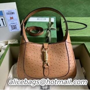 Best Product GUCCI JACKIE 1961 SMALL SHOULDER BAG Ostrich pattern 636709 brown