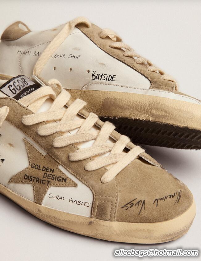 ​Top Quality Golden Goose Super-Star Sneakers In White Leather With Dove-gray Suede Inserts And All-over Black Lettering