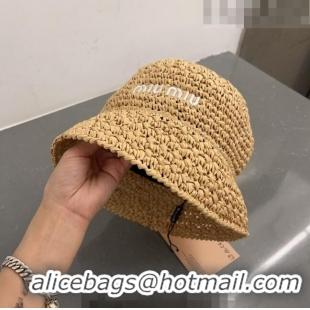 Spot Bulk Miu Miu Straw Bucket Hat 061302 Apricot 2023