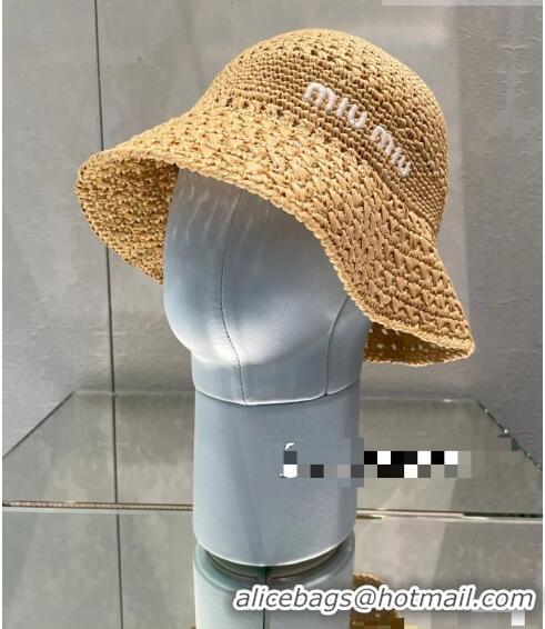 Spot Bulk Miu Miu Straw Bucket Hat 061302 Apricot 2023