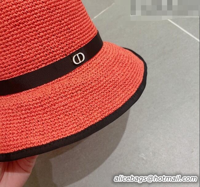 Buy Discount Dior CD Straw Wide Brim Hat with Bow 0613 Orange 2023