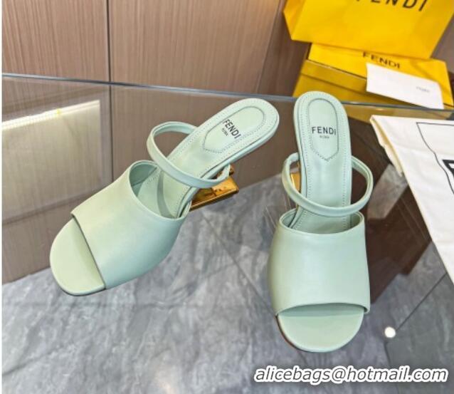 Best Grade Fendi First Slingbacks High Heel Sandals 9.5cm in Light Green Leather 0420094