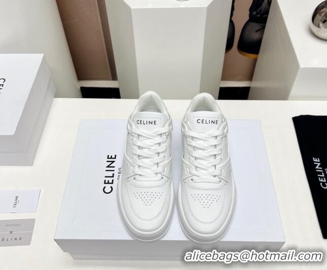 Durable Celine CT-07 Trainer Low Lace-up Sneakers in Calfskin White 329004