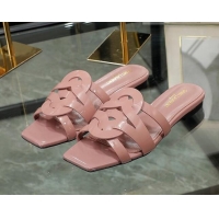 Duplicate Saint Laurent Flat Slide Sandals in Patent Leather Pink 324072
