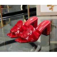 Hot Style Saint Laurent Medium Heel Slide Sandals in Patent Leather Red 324075