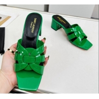 Purchase Saint Laurent Medium Heel Slide Sandals in Patent Leather 5.5cm Green 0324080