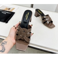 Popular Style Saint Laurent Medium Heel Slide Sandals in Patent Leather 5.5cm Grey 0324086