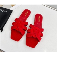 Most Popular Saint Laurent Suede Flat Slide Sandals Red 324123