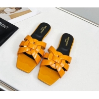 1:1 aaaaa Saint Laurent Flat Slide Sandals in Patent Leather Yellow 324144