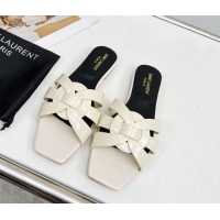 Good Quality Saint Laurent Flat Slide Sandals in Patent Leather White 0324151