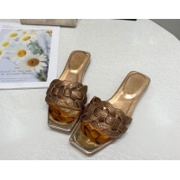 Top Quality Saint Laurent Flat Slide Sandals with Crystals Gold 324157