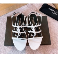 Low Price Saint Laurent Calf Leather YSL Flat Sandals White 0325010