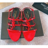 Popular Style Saint Laurent Patent Leather YSL Flat Sandals Red 325012