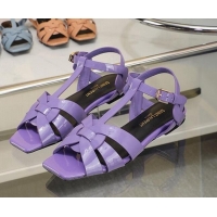 Trendy Design Saint Laurent Flat Sandals in Purple Patent Leather 426109