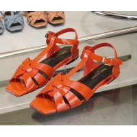 Good Looking Saint Laurent Flat Sandals in Orange Patent Leather 0426117