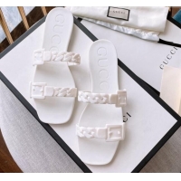 Pretty Style Gucci PVC Chain Flat Slide Sandals White 022346 