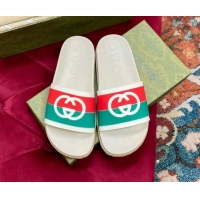 Luxury Gucci Rubber Flat Slide Sandals with Interlocking G White 022354