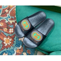Best Price Gucci Rubber Flat Slide Sandals with Interlocking G Black 022359