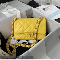 Low Cost Chanel Lambskin Classic Flap Bag with Chain Strap AS3214 Yellow 2021