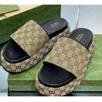 Hot Style Gucci Original GG Canvas Slide Sandals 5.5cm Camel/Black 0302111