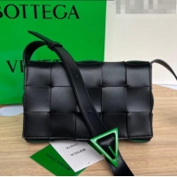 Good Product Bottega Veneta Cassette Cross-body Bag in Intreccio Leather 578004 Black/Green 2023