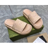 Stylish Gucci Jumbo GG Canvas Platform Slide Sandals 5cm Nude 321089