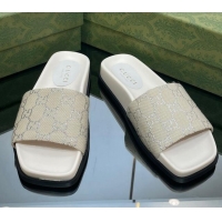 Grade Quality Gucci GG Canvas Flat Slide Sandals White/Silver 321097
