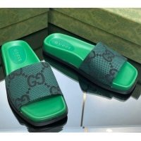 Low Cost Gucci Jumbo GG Canvas Flat Slide Sandals Green 321103