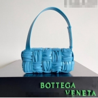 Modern Grade Bottega Veneta Small Brick Cassette Bag in Foulard Intreccio Leather 736233 Blue 2023