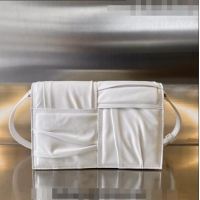 Famous Brand Bottega Veneta Mini Cassette Cross-Body Bag in foulard intreccio leather 731243 White 2023