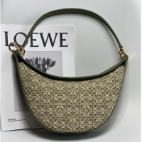 Top Grade Loewe Original Leather Shoulder Handbag 3073 Green Embroidery