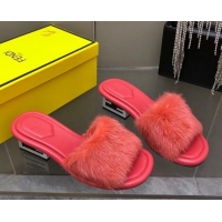 Trendy Design Fendi Baguette Heel Slide Sandals 6cm in Pink Mink Fur 606101