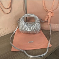 Famous Brand Miu Miu Wander Matelasse Original Sheepskin Mini Bag 5BP078 Silver