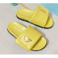 Purchase Prada Soft Padded Nappa Leather Flat Slide Sandals Yellow 022494