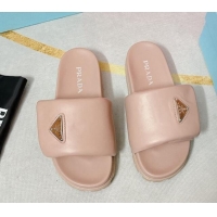 Good Looking Prada Soft Padded Nappa Leather Flat Slide Sandals Nude 022498