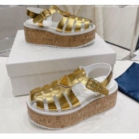 Top Grade Prada Foam Rubber Wedge Sandals Gold 353104